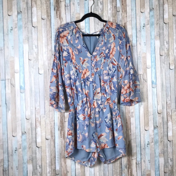 Joie S Floral 100% Silk Bell Sleeve Mani Romper - Picture 2 of 8
